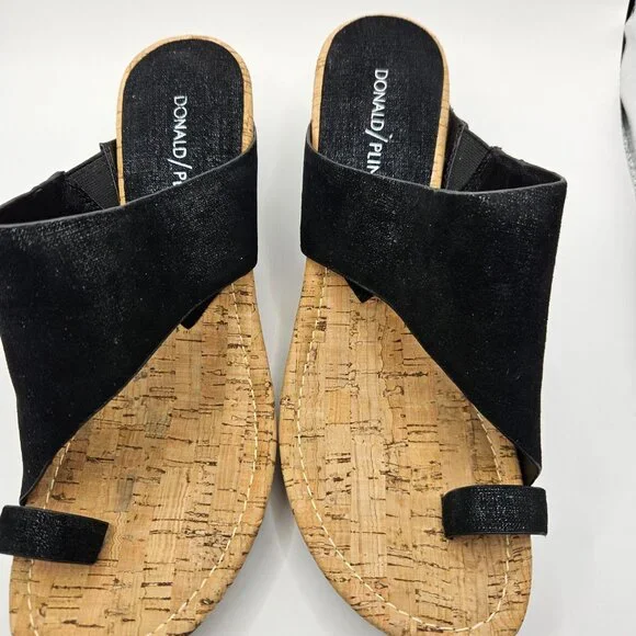 Donald J. Pliner Black Sandals with Cork Wedge - Picture 3 of 10